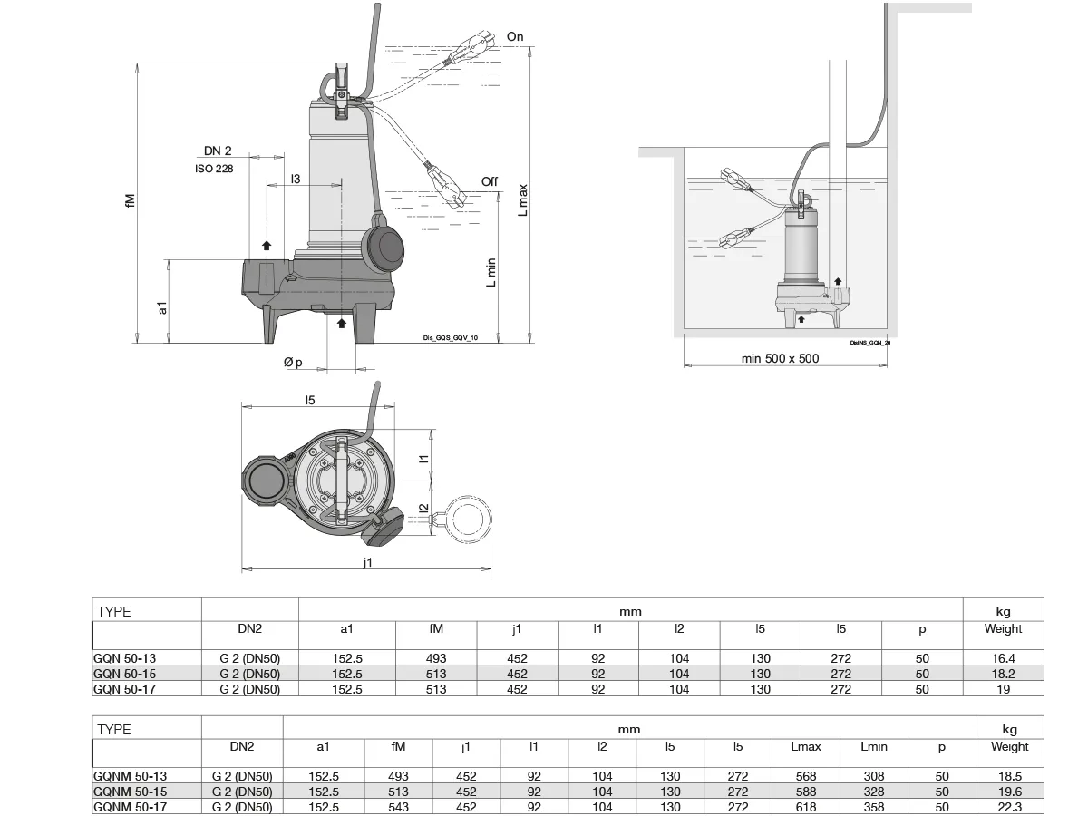 Pompa submersibila CALPEDA de drenaj GQNM 50-17 v230/50 (6/48m³/h  H 1.4/16m P 0.9/1.5kw)