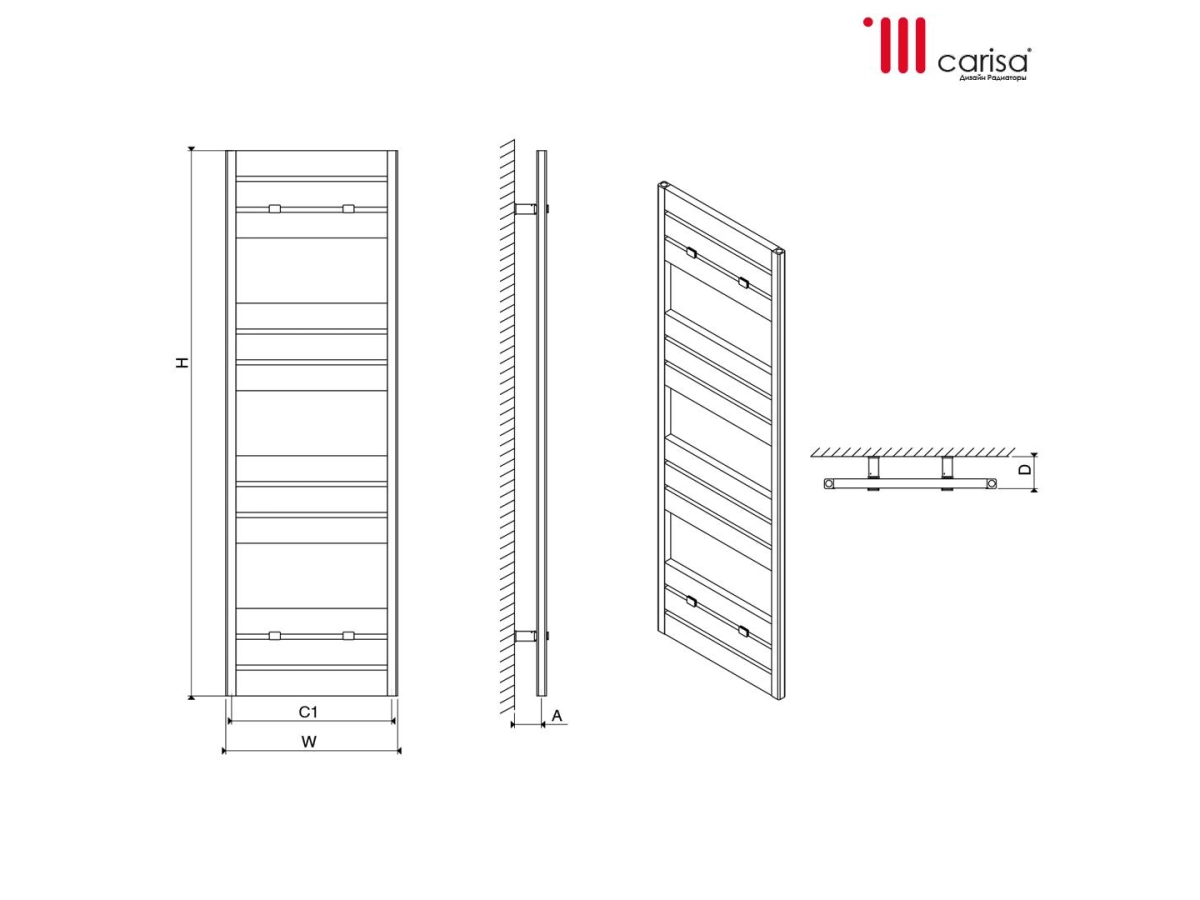 Алюминиевый дизайнерский полотенцесушитель Carisa MACK B 1145x500 Black