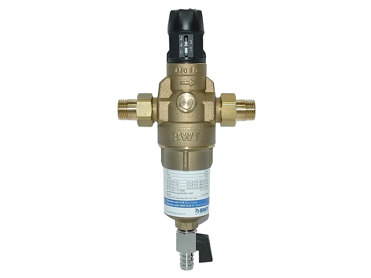 Filtru apa calda cu regulator de presiune BWT PROTECTOR MINI HWS 1/2" HR, 100 MKM