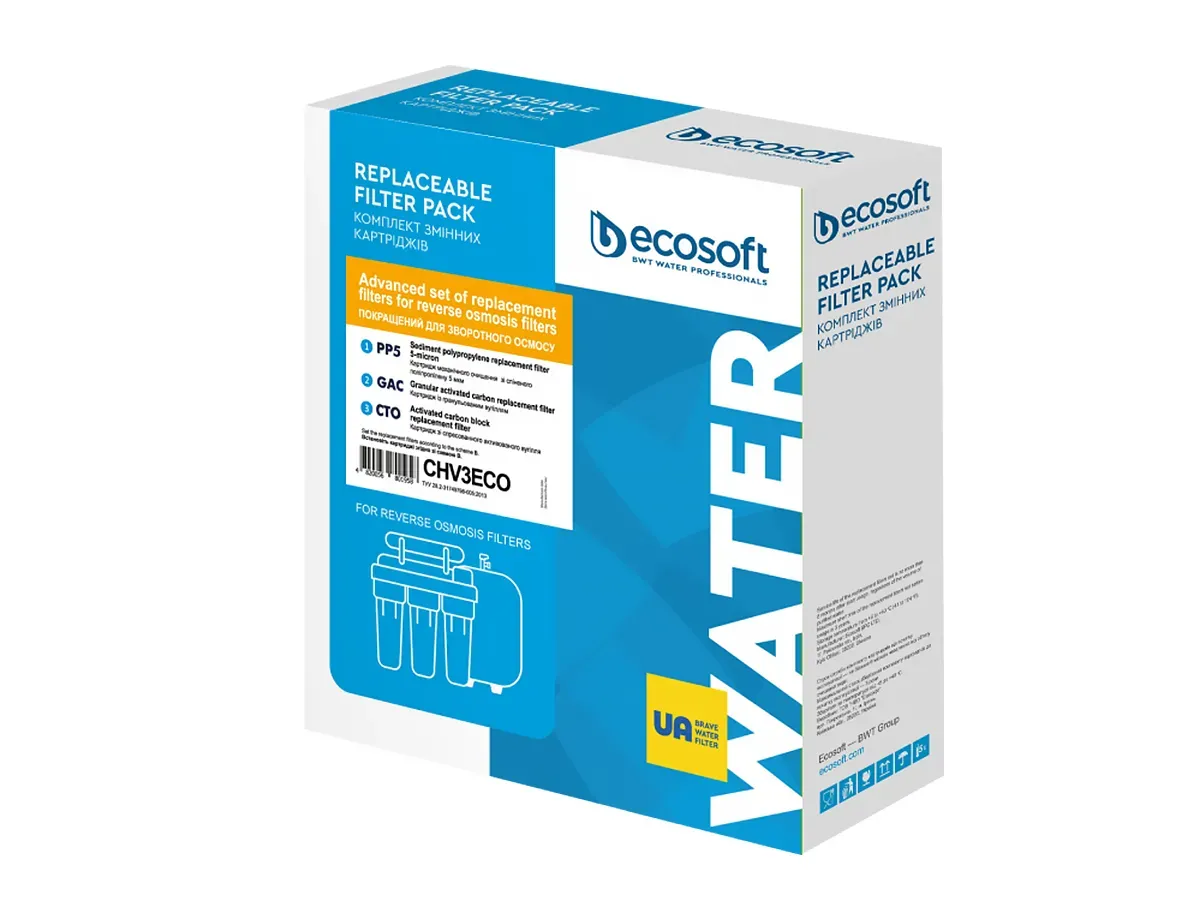Set îmbunătățit de cartușe ECOSOFT 1-2-3 pentru filtru cu osmoză inversă