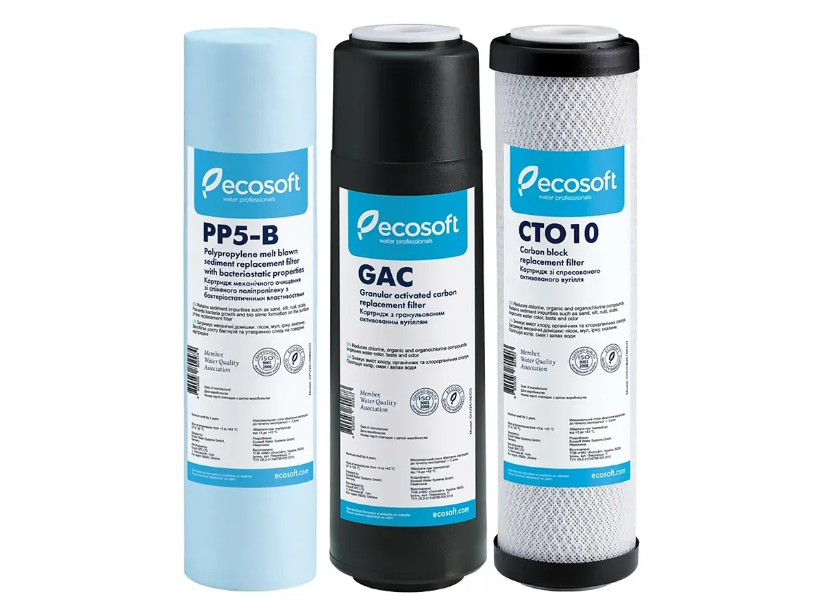 Set îmbunătățit de cartușe ECOSOFT 1-2-3 pentru filtru cu osmoză inversă